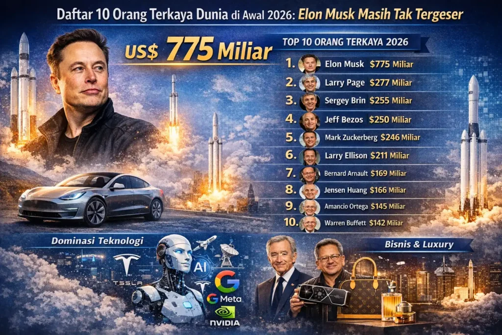 Daftar 10 Orang Terkaya Dunia di Awal 2026 Elon Musk Masih Tak Tergeser